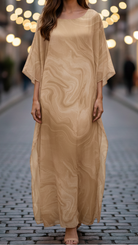 Yellow chiffon dress named Laura by Lumina Wear, flowing and elegant, perfect for summer occasions.