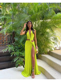 Green Layla viral summer evening dress by Lumina Wear, perfect for wedding guests, shown in size 8-10.