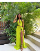 Green Layla viral summer dress by Lumina Vancouver, perfect for wedding guests, featuring a stylish, flowy design.