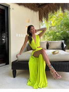 Green Layla Viral Summer Dress by Lumina Vancouver, perfect for wedding guests, with a stylish, flowy design suitable for warm weather.