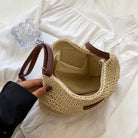 Léandre beige straw shoulder bag by Lumina Wear with vegan leather accents, stylish and spacious for everyday use.