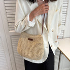 Léandre beige straw shoulder bag with vegan leather accents by Lumina Wear, stylish handbag with a chic design and practical size