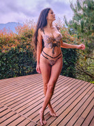 Leopard flower lace lingerie set by Lumina Vancouver, 2-piece with floral lace details and leopard print fabric.