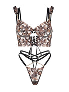 Leopard flower lace lingerie set by Lumina Vancouver, 2-piece with floral lace details and leopard print accents.