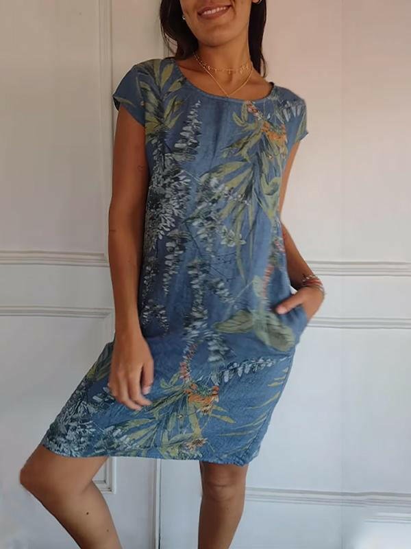 Lillian™ casual printed dress in white by Lumina Vancouver, featuring a relaxed fit and stylish floral pattern.