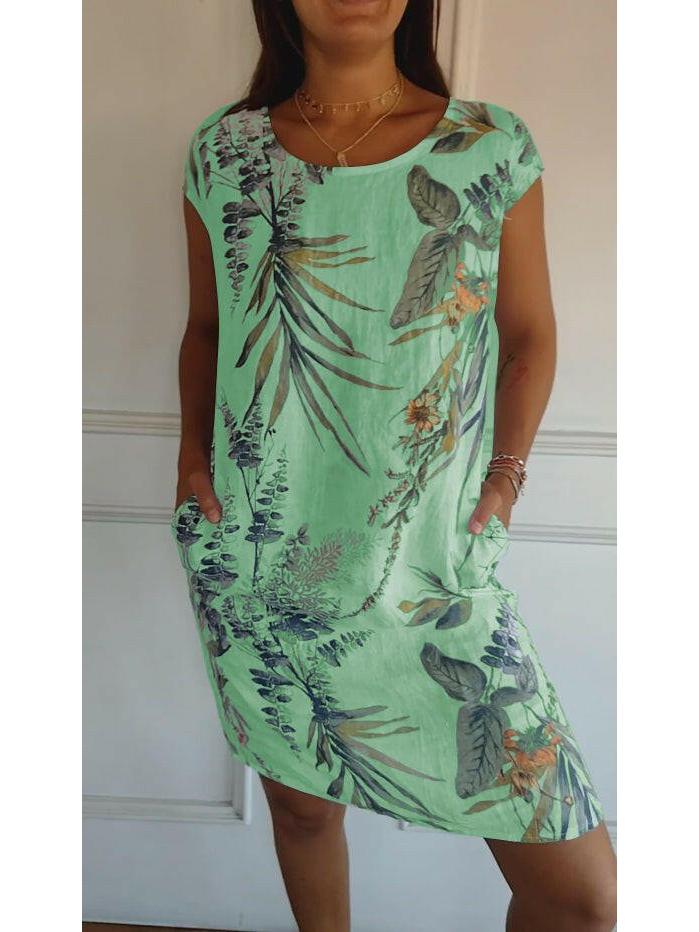 Lillian™ casual printed dress by Lumina Vancouver in white, featuring a relaxed fit and floral pattern, perfect for everyday wear.
