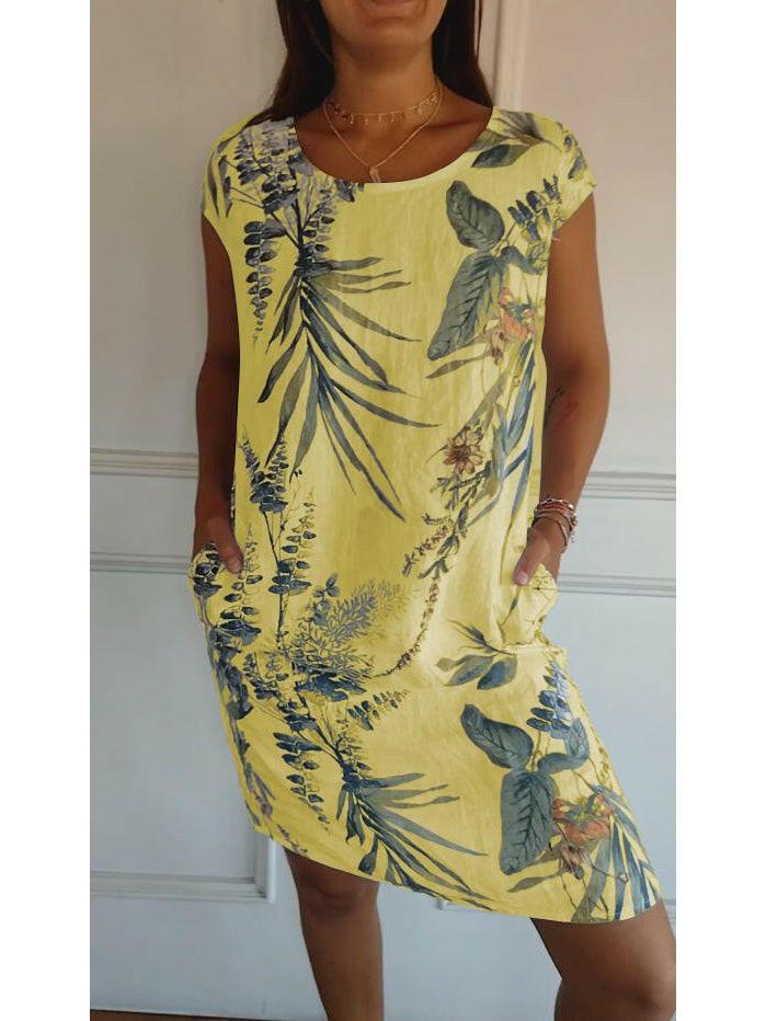 Lillian™ casual printed dress in white by Lumina Vancouver, featuring a relaxed fit and stylish floral design.