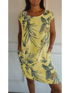 Lillian™ casual printed dress in white by Lumina Vancouver, featuring a relaxed fit and stylish floral design.