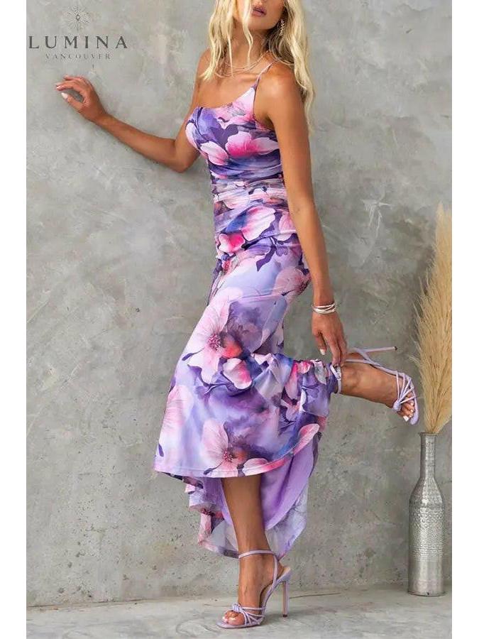 Purple Lilliana Maxi Evening Dress by Lumina Wear, elegant gown with flowing fabric suitable for wedding guests and formal events.