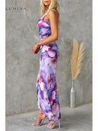 Purple Lilliana Maxi Dress by Lumina Vancouver, elegant wedding guest dress with flowing fabric and stylish design.