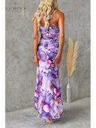Purple Lilliana Maxi Dress by Lumina Vancouver, elegant wedding guest dress with flowing fabric and stylish design.