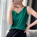 Black Lily satin tank top with relaxed fit and V-neck from Lumina Wear, casual and stylish for everyday wear.