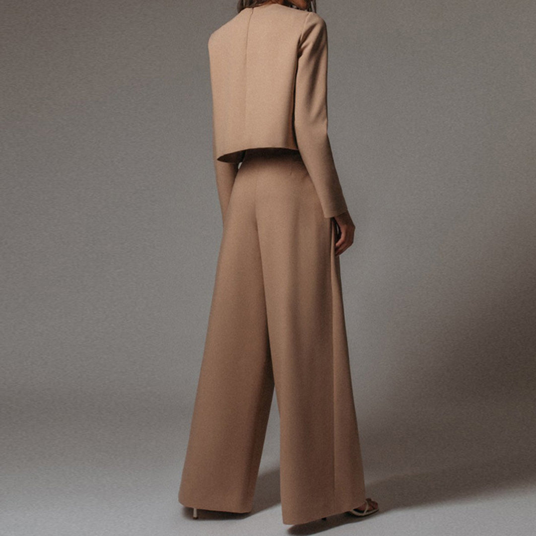 Black Lily Lumina Wear two-piece set with contemporary cropped top and wide-leg trousers, stylish and modern for casual wear.
