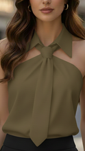White Lily halter blouse with contrast details from Lumina Wear, featuring a stylish fit and elegant design.