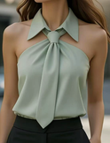 White Lily Halter Blouse Contrast by Lumina Wear, featuring a stylish halter neckline and modern design.