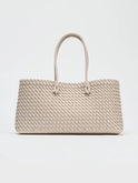 Lumina Wear Lindsay woven design tote bag in cream, spacious handbag with elegant woven pattern and sturdy handles.