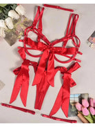 Black Cerise Bowknot lingerie set by Lumina Vancouver featuring a matching bra and panties with bow accents.