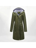 Blue Lizaya elegant trenchcoat with drawstrings, stylish coat by Lumina Wear, displayed on a hanger against a neutral background.