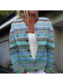 Blue Lotte cardigan with printed design from Lumina Wear, featuring a cozy knit fabric and casual fit.