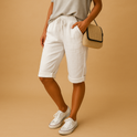 Light blue Capri pants with drawstring from Lumina Wear, relaxed fit, casual style, shown on a model.