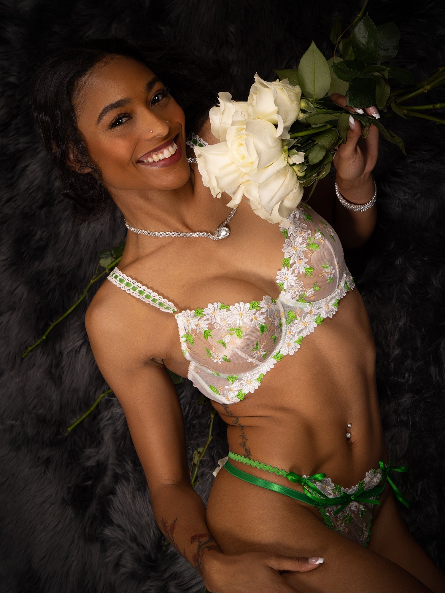White Lovely Daisy lace lingerie set from Lumina Vancouver, 2-piece collection with delicate lace details and feminine design.