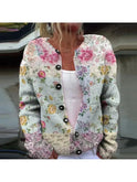 Lowri flower print cardigan by Lumina Wear, featuring vibrant floral patterns and a cozy, lightweight knit design.