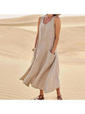 Khaki LULU elegant dress by Lumina Wear featuring pockets, fitted waist, and stylish design perfect for casual or dressy occasions.