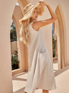 Lumina Vancouver LULU™ elegant khaki dress with pockets, stylish dress for casual or formal occasions.