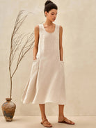 Khaki LULU™ elegant dress with pockets by Lumina Vancouver, featuring a stylish design and comfortable fit.