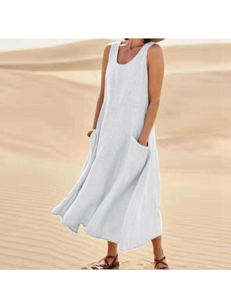 Lumina Vancouver LULU™ elegant khaki dress with pockets, stylish sleeveless design perfect for casual or semi-formal wear.