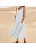 Lumina Wear Lulu elegant khaki dress with pockets, styled for a chic and comfortable look.