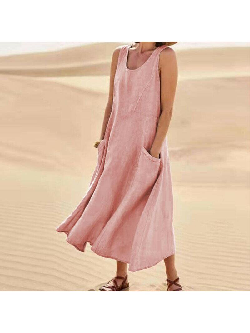 Khaki LULU™ elegant dress with pockets by Lumina Vancouver, featuring a stylish, comfortable design perfect for casual wear.