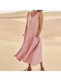 Lumina Wear Lulu elegant khaki dress with pockets and a fitted waist, perfect for casual or semi-formal occasions.