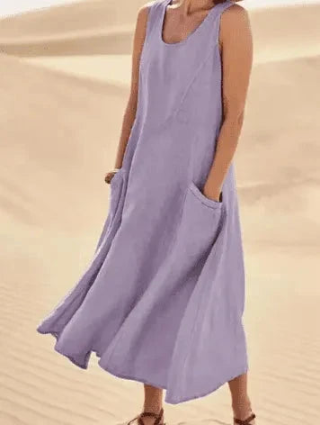 Khaki LULU™ elegant dress with pockets by Lumina Vancouver, featuring a stylish and comfortable design for versatile wear.