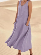 Khaki LULU™ elegant dress with pockets by Lumina Vancouver, featuring a stylish and comfortable design for versatile wear.