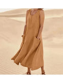 Lumina Wear LULU elegant khaki dress with pockets, stylish and comfortable for casual or dressy occasions.