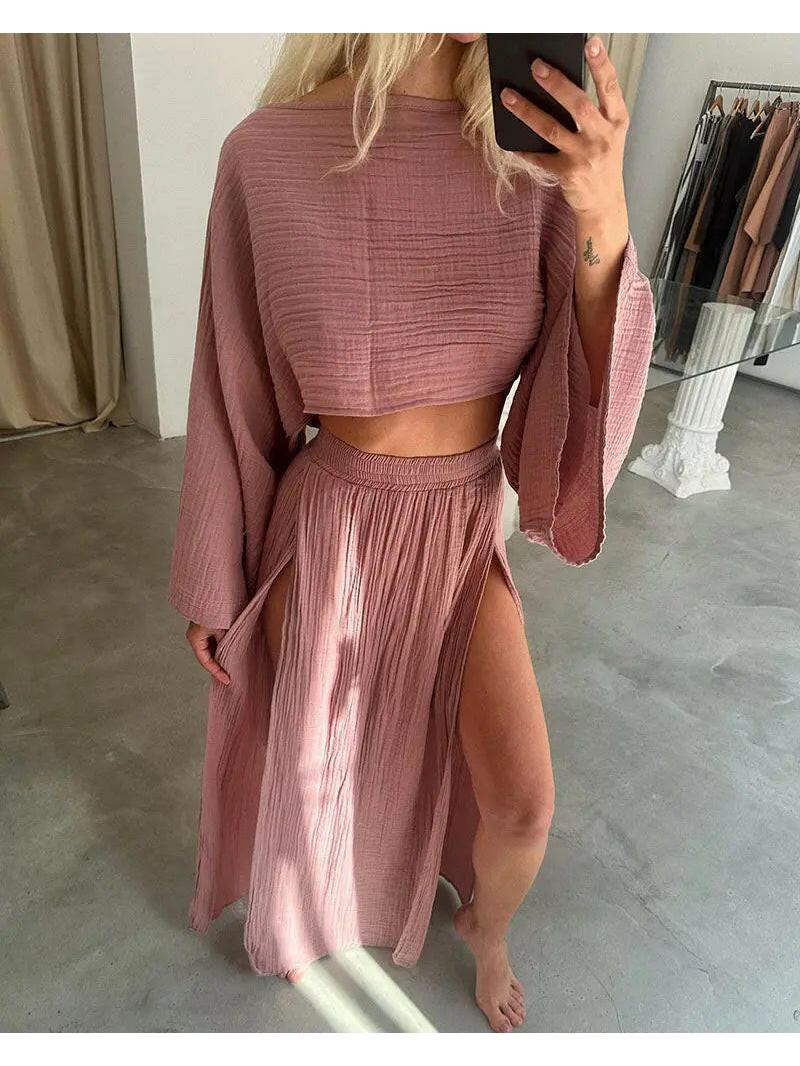 Green Laure Two-Piece Set by Lumina Vancouver featuring a stylish top and matching pants, perfect for casual or chic occasions.