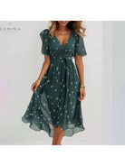 Blue Linnea elegant dress by Lumina Vancouver featuring a stylish Aderhulstang design, shown in size S.