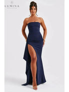 Black Ailiana Radiance Split Dress by Lumina Vancouver, featuring elegant design and stylish split detailing.