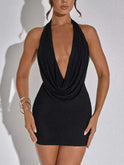 Black Nova sequin bodycon mini dress by Lumina Wear, close-up of fitted silhouette and sparkling sequin details.