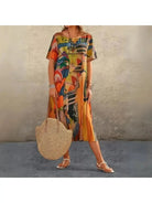 Lumina Vancouver Aslaug floral dress in multi-color pattern, featuring elegant design and vibrant spring-inspired colors.