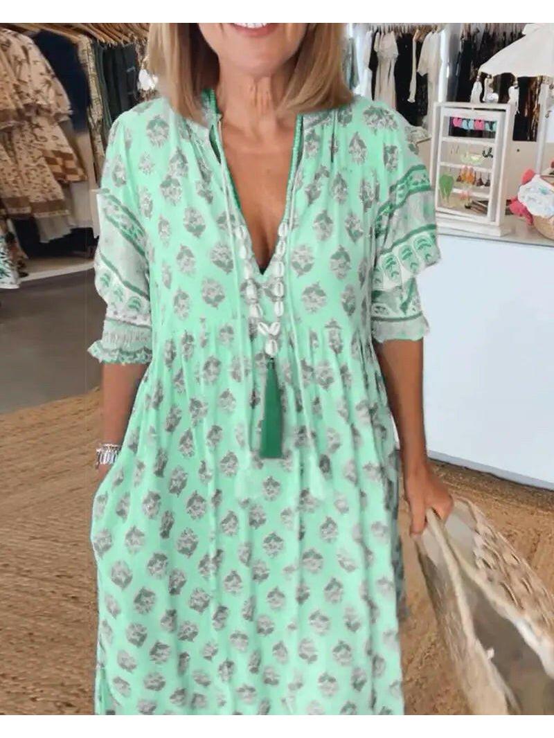 Blue Estrella casual half-sleeve maxi dress by Lumina Vancouver, flowy fabric and relaxed fit perfect for everyday wear.