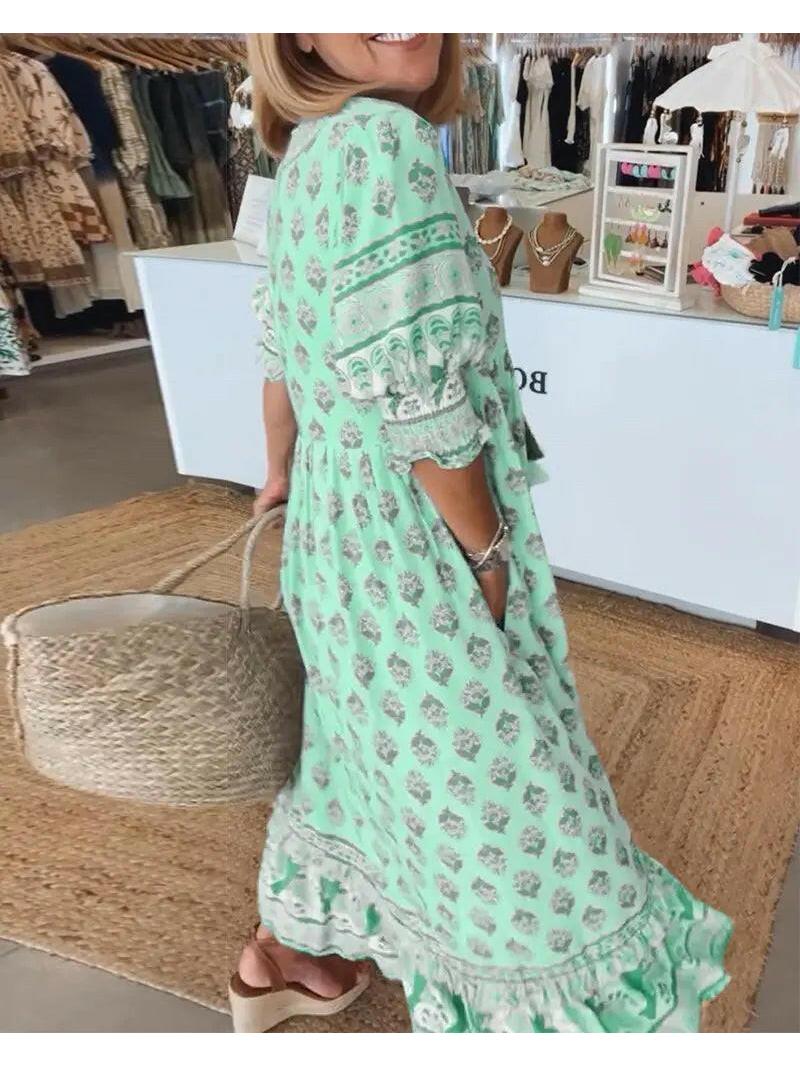 Lumina Vancouver Estrella casual blue maxi dress with half-sleeves, flowing lightweight fabric, perfect for relaxed everyday wear.