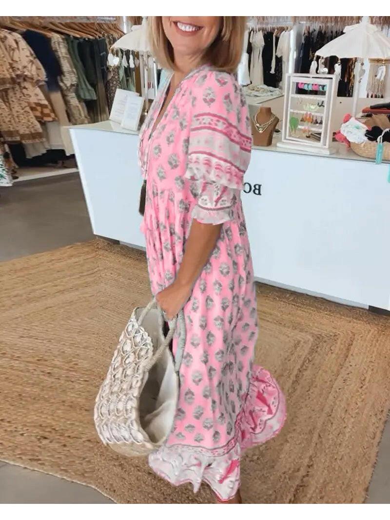Lumina Wear Estrella casual half-sleeve maxi dress in Vancouver blue, flowing fabric and relaxed fit for everyday wear.