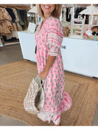 Blue Estrella casual half-sleeve maxi dress by Lumina Vancouver, flowing fabric and relaxed fit, ideal for everyday wear.