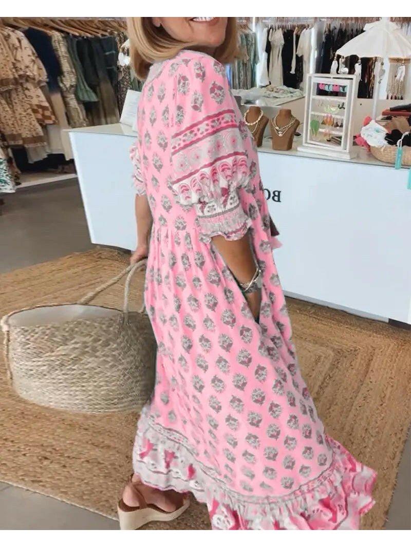 Lumina Vancouver Estrella casual maxi dress with half sleeves in blue, flowing fabric and relaxed fit for everyday wear.