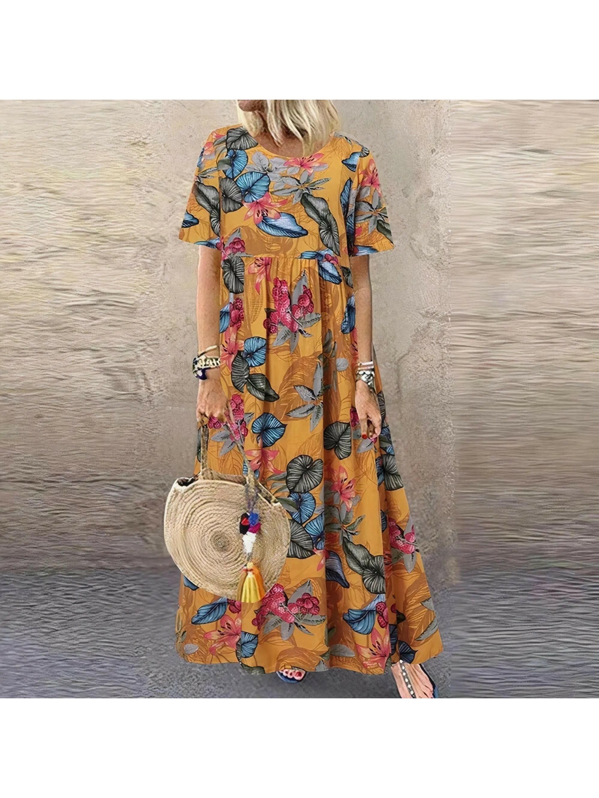 Loewe floral summer dress by Lumina Vancouver, elegant and comfortable with a vibrant blue floral pattern, perfect for warm weather.