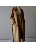 Beige Sophie Lumina Wear elegant long coat for women, featuring a tailored fit and stylish design, ideal for sophisticated winter wear.