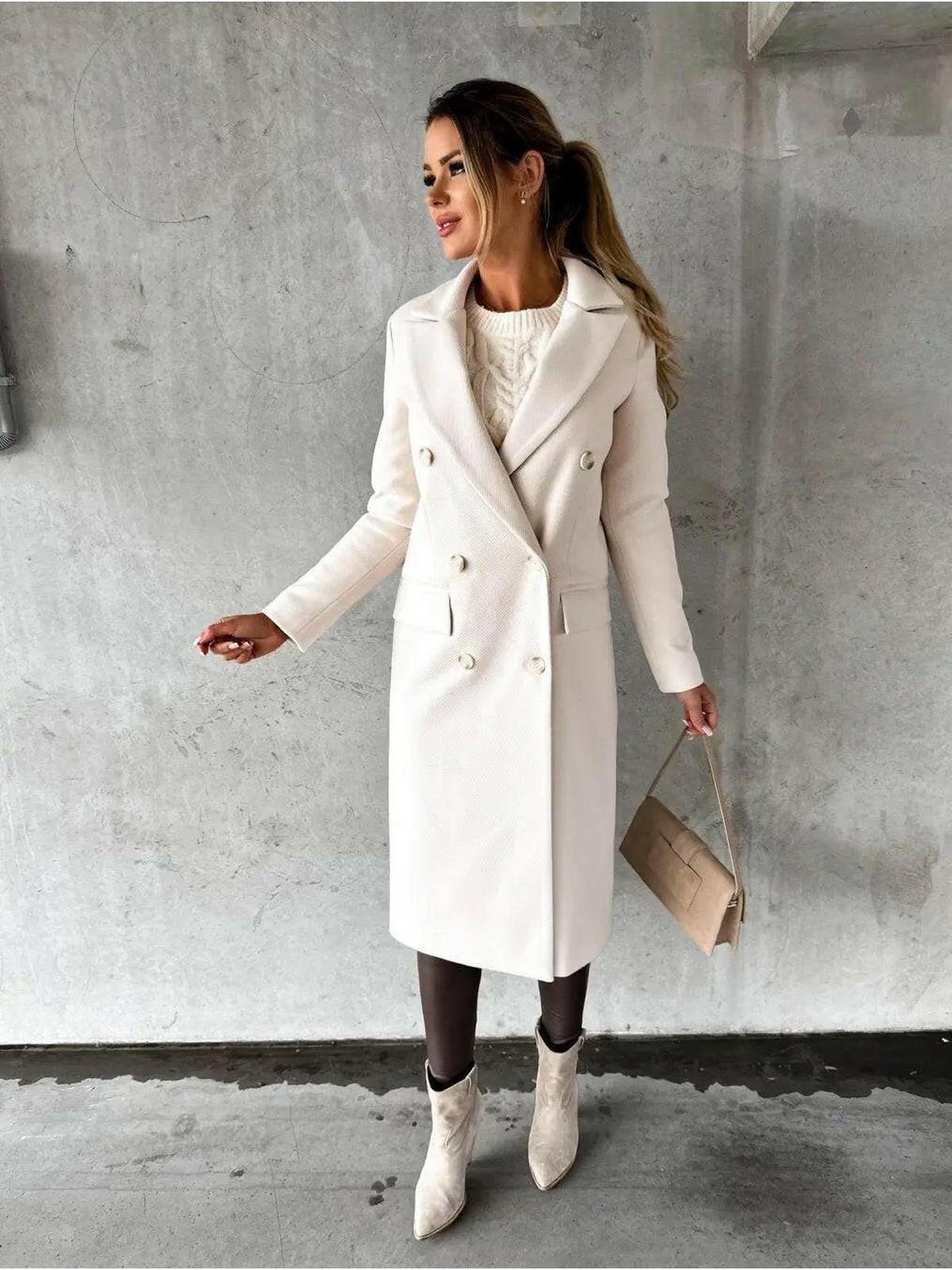 Long khaki woolen coat for women by Lumina Vancouver, Kate collection, featuring a stylish, fitted design and warm fabric.