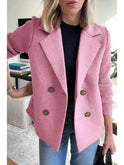 Pink Lumina Wear Harper casual coat with button patchwork sleeves, featuring a stylish and comfortable design.